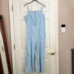 Old Navy Light Wash Chambray Button Front Straight Leg Jumpsuit